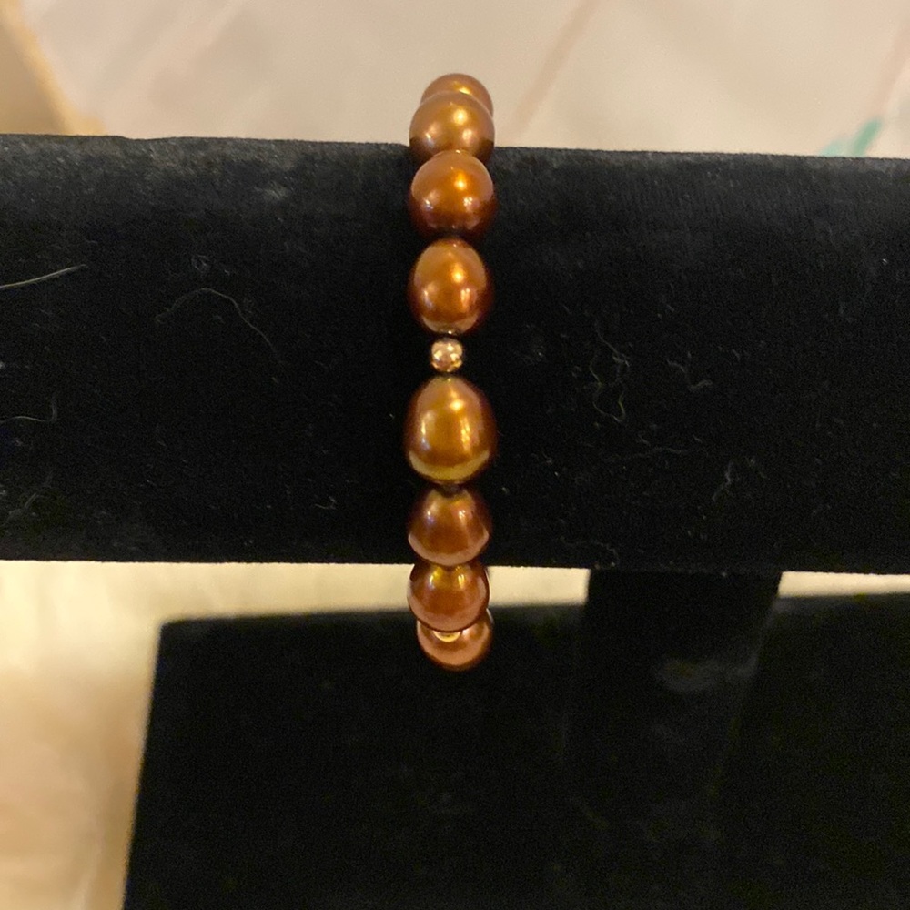 Chocolate Pearls with 14k Beads stretch bracelet.